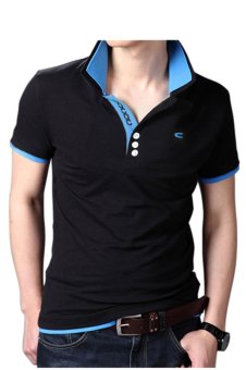 Huaway Men'S Fashion Embroidery Deer Short Sleeve Polo Shirts(Black)  