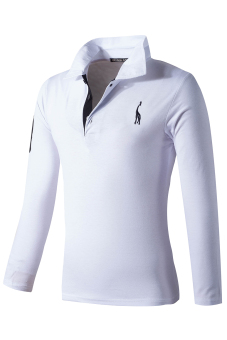 Huaway Men's Fashion Fitness Slim Fit Embroidery Deer Long Sleeve Polo Shirts(White) - intl  