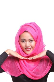 Imitation Silk Comfortable Muslim Hijab Scarf Cap Turban with Flicker (Rose)  