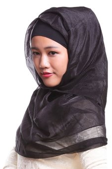 Imitation Silk Muslim Hijab Scarf Cap Turban with Flicker (Black)  