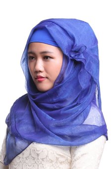 Imitation Silk Muslim Hijab Scarf Cap Turban with Flicker (Blue)  