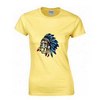 Indian Skull Heads Design Short-sleeved T-shirt Fitted Pure Cotton yellow size of woman S - intl  
