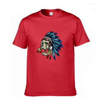 Indian Skull Heads Design Short-sleeved T-shirt Fitted Pure Cottonren red size of man S - intl  