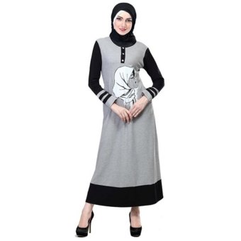 Inficlo Long Dress Wanita Aishah SHJ 474 - Abu Hitam  