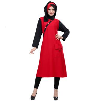 Inficlo Long Dress Wanita Fadiaa SNS 455 - Merah Kombinasi  