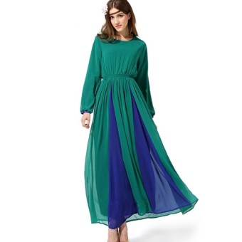 Islamic Contrast Abaya Long Maxi Dress (Green)  