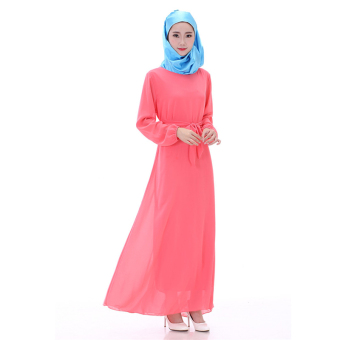 Islamic Newsletter Women Cool Loose Long Sleeve Muslim Robe Dress(Pink)  