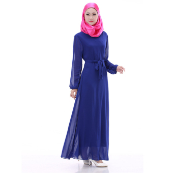 Islamic Newsletter Women Cool Loose Long Sleeve Muslim Robe Dress(Sapphire)  