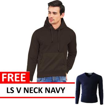 Jacket Oblong Pullover Hoodie Dark Brown Free LS V Neck Navy  