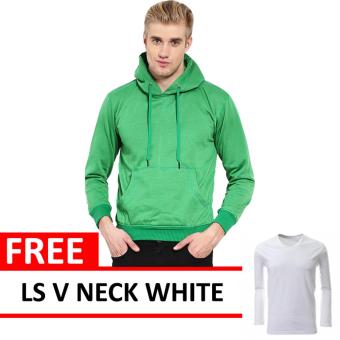 Jacket Oblong Pullover Hoodie Green Free LS V Neck White  