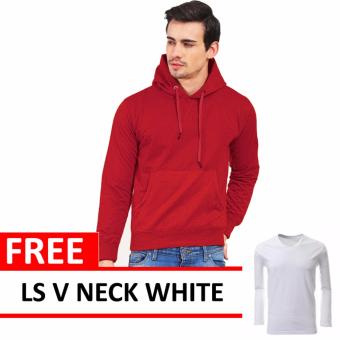 Jacket Oblong Pullover Hoodie Maroon Free LS V Neck White  