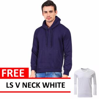 Jacket Oblong Pullover Hoodie Navy Free LS V Neck White  