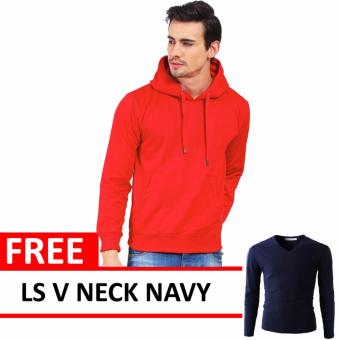 Jacket Oblong Pullover Hoodie Red Free LS V Neck Navy  