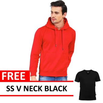 Jacket Oblong Pullover Hoodie Red Free SS V Neck Black  
