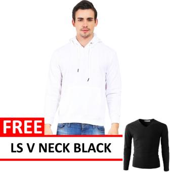 Jacket Oblong Pullover Hoodie White Free LS V Neck Black  
