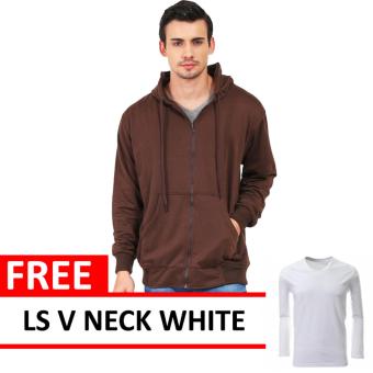 Jacket Zipper Hoodie Dark BrownFree LS V Neck White  