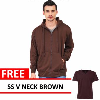 Jacket Zipper Hoodie Dark BrownFree SS V Neck Brown  