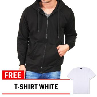 Jacket Zipper Hoodie Hitam Free T-shirt O-Neck White  