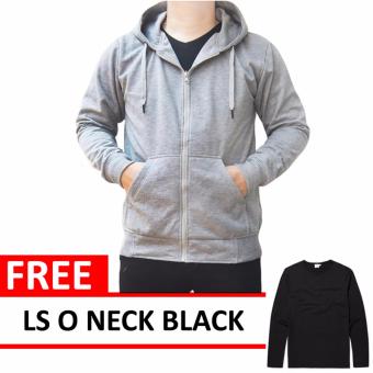 Jacket Zipper Hoodie Light Grey Free LS O Neck Black  