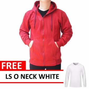 Jacket Zipper Hoodie Maroon Free LS O Neck White  