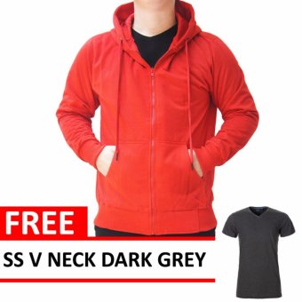 Jacket Zipper Hoodie Red Free SS V Neck Dark Grey  