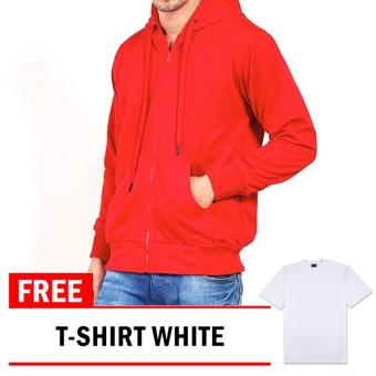 Jacket Zipper Hoodie Red Free T-shirt O-Neck White  
