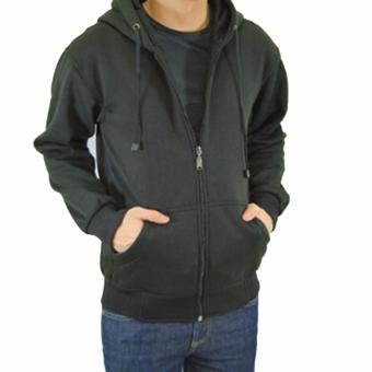 Jaket Sweater Hoodie Zipper Resleting Polos Pria-Hitam  