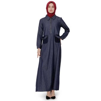 Java Seven Isl 016 Baju Gamis Muslim Wanita-Denim-Bagus Dan Lucu Terbaru 2017(Biru)|Int:M  
