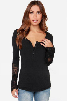 Jetting Buy Womens T Shirt Lace Long Sleeve Backless Black  