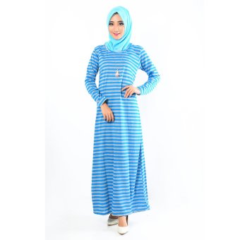 Jfashion Big Stripe Gamis Maxi Simpel Elegan - Biru Muda  