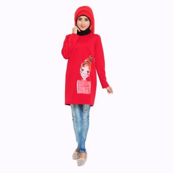 Jfashion Dress Scuba Printing - Merah  