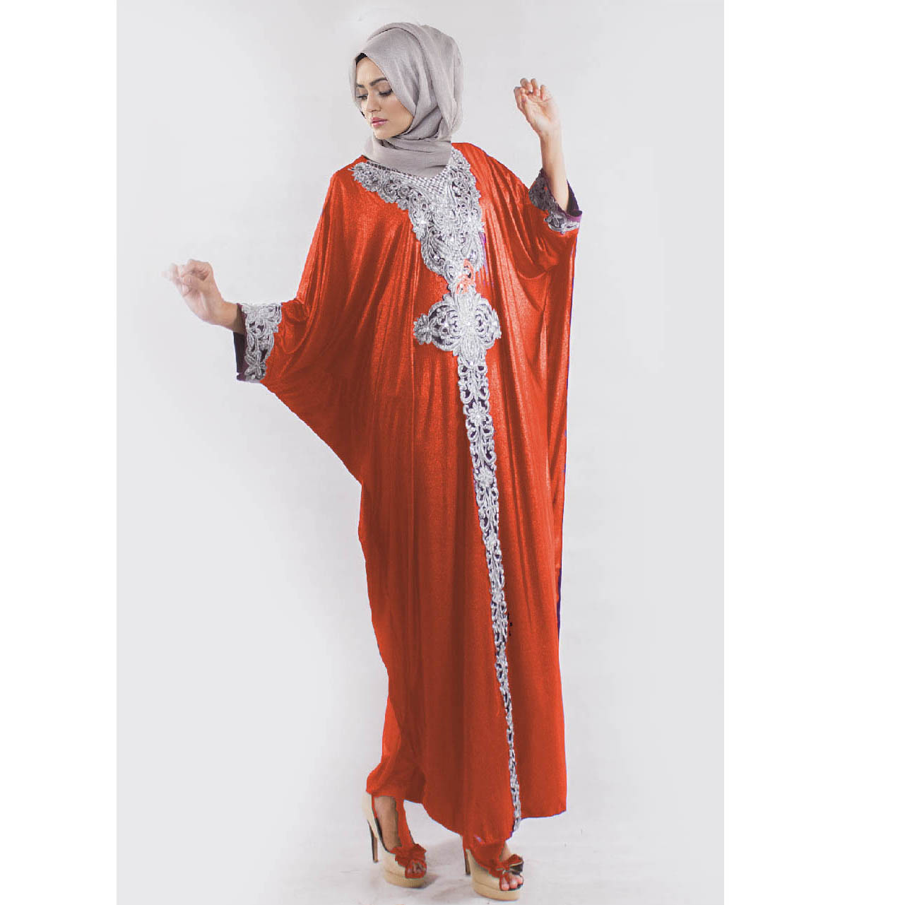 Jfashion Elegant Gamis Syahrini With Lace Orange Lazada Indonesia