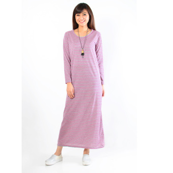 Jfashion Stripe Gamis Maxi Simpel Elegan - Pink  