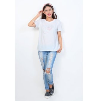 Jfashion Tshirt With Mote Short SLeeve - Putih  