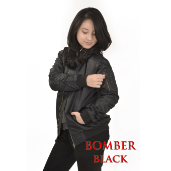 Jfashion Women's Basic Bomber Jacket - Hitam  