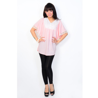 Jfashion Women's Blouse With Lace Variation - Pink  