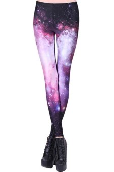 Jiayiqi Starry Sky Pattern Digital Print High Waist Leggings (Purple)  