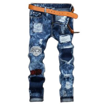 JIEYUHAN Men's Skinny Ripped Destroyed Distressed Patched Slim Fit Jeans Pants - intl  