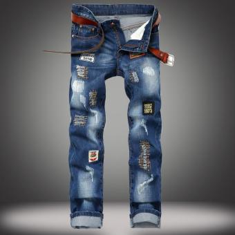 JIEYUHAN Men's Slim Fit Black Stretch Destroyed Ripped Skinny Denim Jeans - intl  