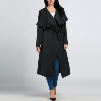 JinGLE Women Front Open Ruffles Long Sleeve Windbreak Tunic Jacket (Black) - intl  