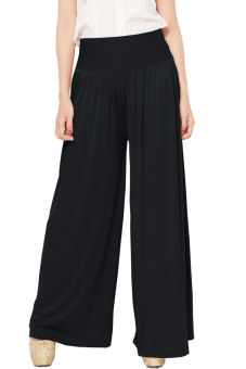 JO & NIC Celana Wanita Kulot Allsize Pleated Long Culotte Pants - Fit to Big Size - Black  