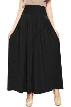 JO & NIC Pleated Flare Maxi Skirt - Rok Hijab - Fit up to Big Size - Black  