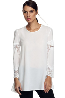 Jo.In Loose Long Lace Sleeve Chiffon Long Blouse Shirt Top S-XL (White) - Intl  