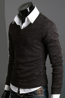 Jo.In Mens Premium Stylish Slim Fit V-neck Sweater Jumper Tops Cardigan (Brown)  