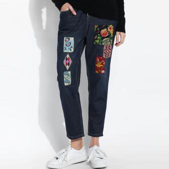 Jo.In New Women Fashion Slim Embroidery Elastic Waist Casual Patchwork Jeans - intl  