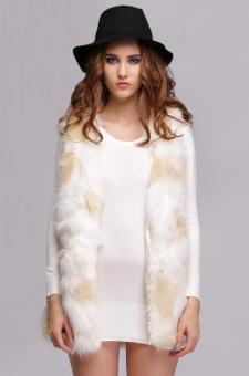 Jo.In New Women Fashion Solid Color Mixing Faux Fur Sleeveless Vest - intl  