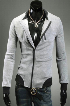 Jo.In Stand Collar Zipper Long Sleeve Men Coat Jacket Outerwear Sweatshirt (Gray) - Intl  