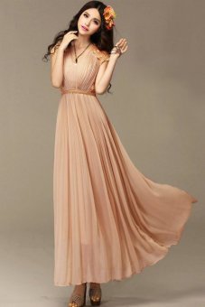 Jo.In Women Bridesmaid Cocktail Evening Party Vintage Chiffon Lace Long Dress S-XL (Khaki) - Intl - intl  