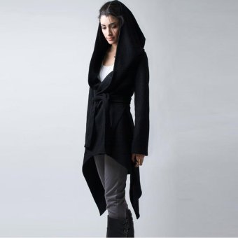 Jo.In Stylish Women Casual Hooded Cardigan Coat Belted Asymmetrical Long Hoody Jacket - intl  