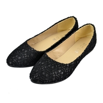 Jo.In Women Lace Surface Hollow Out Low Heels Pointed Toe Loafers Flat Shoes (Black) - Intl  